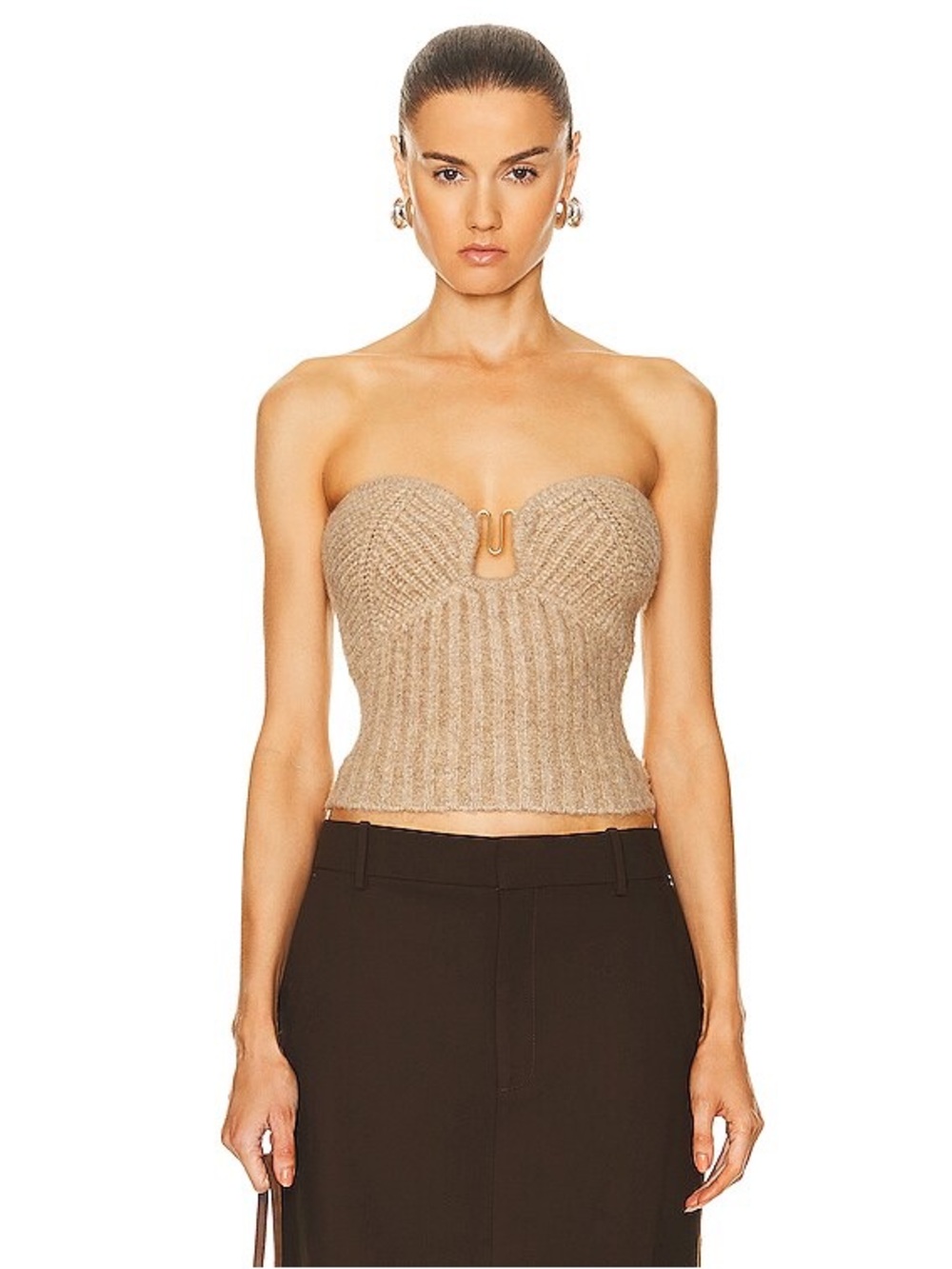 Cult Gaia Ellison Ribbed-Knit Top in champagne melange - Size S